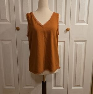 Chelsea28 Rust Frayed V-Neck Sleeveless Tank